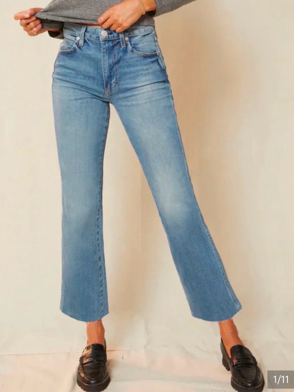AMO high rise kick crop raw hem jeans topanga wash 25